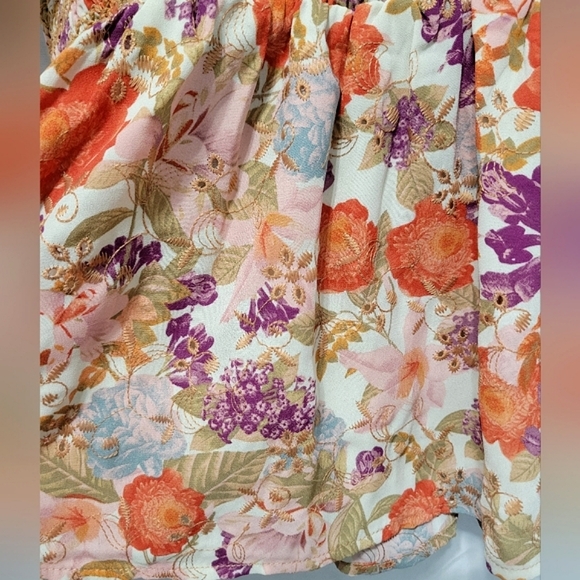 Torrid Georgette Floral Eyelet Smocked Boho Flouncy Milkmaid Coquette Blouse - Picture 13 of 14